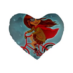 Girl On A Bike Standard 16  Premium Heart Shape Cushions by chipolinka