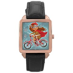 Girl On A Bike Rose Gold Leather Watch  by chipolinka