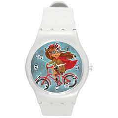 Girl On A Bike Round Plastic Sport Watch (m)