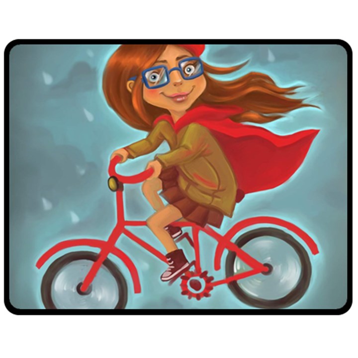 Girl on a bike Double Sided Fleece Blanket (Medium) 