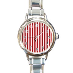 Red Stripes Round Italian Charm Watch by jumpercat