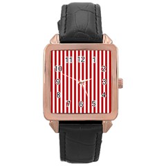 Red Stripes Rose Gold Leather Watch  by jumpercat