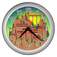 Mountain Village Mountain Village Wall Clocks (silver)  by Nexatart