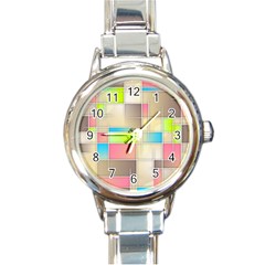 Background Abstract Grid Round Italian Charm Watch