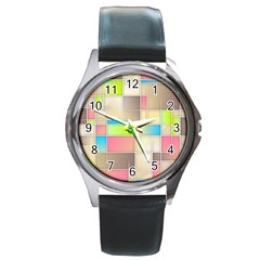 Background Abstract Grid Round Metal Watch