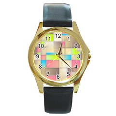 Background Abstract Grid Round Gold Metal Watch