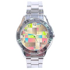 Background Abstract Grid Stainless Steel Analogue Watch