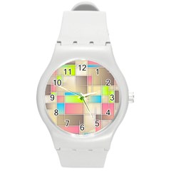 Background Abstract Grid Round Plastic Sport Watch (M)