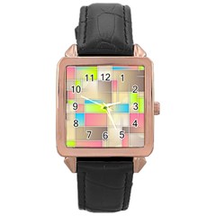 Background Abstract Grid Rose Gold Leather Watch 