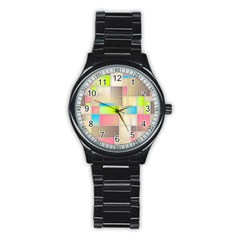 Background Abstract Grid Stainless Steel Round Watch