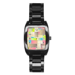 Background Abstract Grid Stainless Steel Barrel Watch