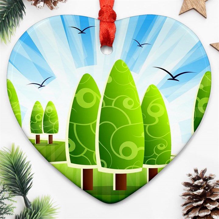 Landscape Nature Background Heart Ornament (Two Sides)