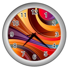 Abstract Colorful Background Wavy Wall Clocks (Silver) 