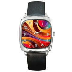 Abstract Colorful Background Wavy Square Metal Watch