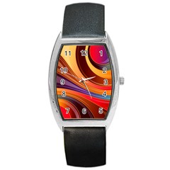 Abstract Colorful Background Wavy Barrel Style Metal Watch