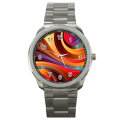 Abstract Colorful Background Wavy Sport Metal Watch