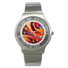 Abstract Colorful Background Wavy Stainless Steel Watch