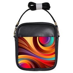 Abstract Colorful Background Wavy Girls Sling Bags