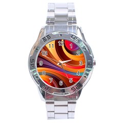 Abstract Colorful Background Wavy Stainless Steel Analogue Watch