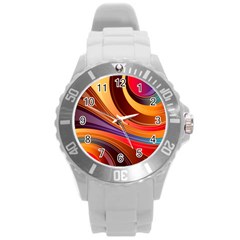 Abstract Colorful Background Wavy Round Plastic Sport Watch (L)