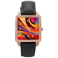 Abstract Colorful Background Wavy Rose Gold Leather Watch 