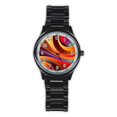 Abstract Colorful Background Wavy Stainless Steel Round Watch