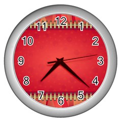 Background Red Abstract Wall Clocks (Silver) 