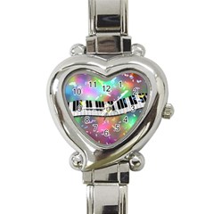 Piano Keys Music Colorful 3d Heart Italian Charm Watch by Nexatart