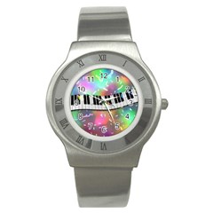 Piano Keys Music Colorful 3d Stainless Steel Watch by Nexatart