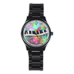 Piano Keys Music Colorful 3d Stainless Steel Round Watch by Nexatart