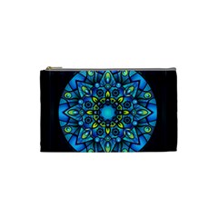 Mandala Blue Abstract Circle Cosmetic Bag (small)  by Nexatart