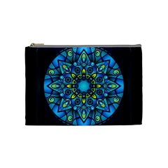 Mandala Blue Abstract Circle Cosmetic Bag (medium)  by Nexatart