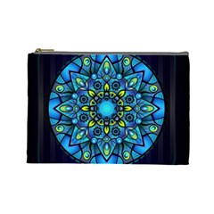 Mandala Blue Abstract Circle Cosmetic Bag (large)  by Nexatart