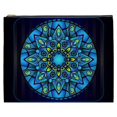 Mandala Blue Abstract Circle Cosmetic Bag (xxxl)  by Nexatart