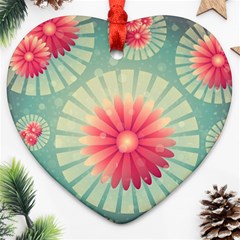 Background Floral Flower Texture Heart Ornament (two Sides) by Nexatart