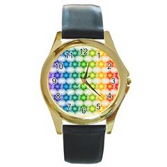 Background Colorful Geometric Round Gold Metal Watch by Nexatart