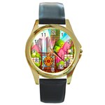 Zen Garden Japanese Nature Garden Round Gold Metal Watch Front