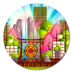 Zen Garden Japanese Nature Garden Magnet 5  (round) by Nexatart