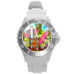 Zen Garden Japanese Nature Garden Round Plastic Sport Watch (L) Front