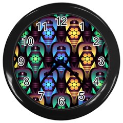 Pattern Background Bright Blue Wall Clocks (black) by Nexatart