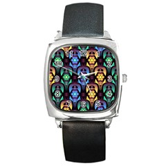 Pattern Background Bright Blue Square Metal Watch by Nexatart