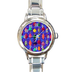 Colorful Background Stones Jewels Round Italian Charm Watch by Nexatart