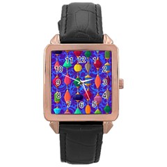 Colorful Background Stones Jewels Rose Gold Leather Watch  by Nexatart