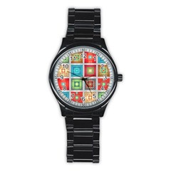 Tiles Pattern Background Colorful Stainless Steel Round Watch by Nexatart