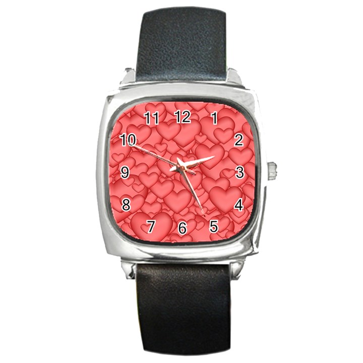 Background Hearts Love Square Metal Watch