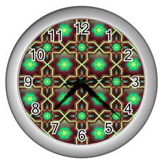 Pattern Background Bright Brown Wall Clocks (silver)  by Nexatart