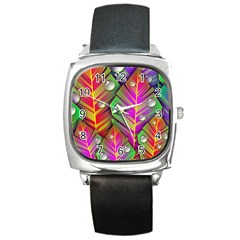 Abstract Background Colorful Leaves Square Metal Watch by Nexatart