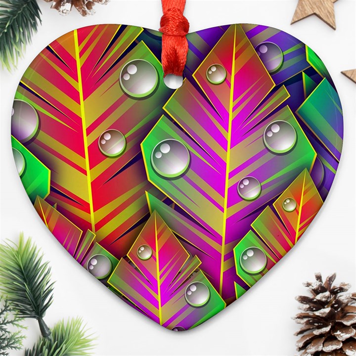 Abstract Background Colorful Leaves Heart Ornament (Two Sides)