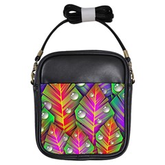 Abstract Background Colorful Leaves Girls Sling Bags by Nexatart