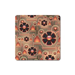 Background Floral Flower Stylised Square Magnet by Nexatart